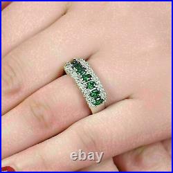 3Ct Oval Cut Green Emerald & Diamond Engagement Ring Band 14K White Gold Finish
