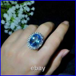 3Ct Oval Cut Topaz & Lab Created Diamond Double Halo Ring 14K White Gold FN