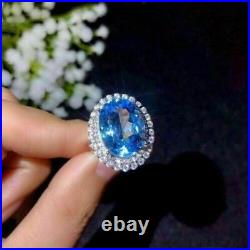 3Ct Oval Cut Topaz & Lab Created Diamond Double Halo Ring 14K White Gold FN