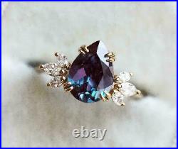 3Ct Pear Cut Alexandrite Lab Created 14K Yellow Gold Plated fancy ring finish