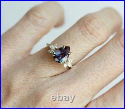 3Ct Pear Cut Alexandrite Lab Created 14K Yellow Gold Plated fancy ring finish