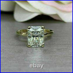 3Ct Radiant Cut VVS1/D Diamond Solitaire Engagement Ring 14K Yellow Gold Finish