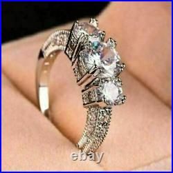 3Ct Round Cut VVS1 Diamond Three Stone Women Engagement Ring 14K White Gold Over