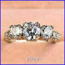 3Ct Round Cut VVS1 Diamond Three Stone Women Engagement Ring 14K White Gold Over