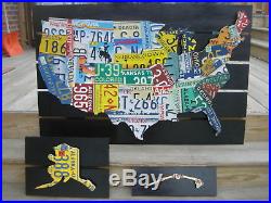 3D-USA LICENSE PLATE MAP ART -METAL WALL ART- ALL 50 STATES- (Pub Bar Art)