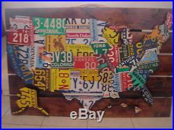 3D-USA LICENSE PLATE MAP ART -METAL WALL ART- ALL 50 STATES- (Pub Bar Art)