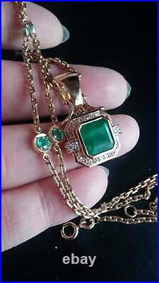 3.00Ct Asscher Cut Green Emerald Halo Diamond Pendant In 14K Yellow Gold Finish