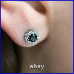 3.00Ct Round Cut Blue Sapphire Diamond Screw Back Earrings 14K White Gold Finish
