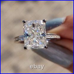 3.25Ct Radiant Moissanite Channel Set Engagement Ring in 14K White Gold Plated