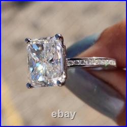 3.25Ct Radiant Moissanite Channel Set Engagement Ring in 14K White Gold Plated