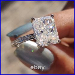 3.25Ct Radiant Moissanite Channel Set Engagement Ring in 14K White Gold Plated