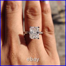 3.25Ct Radiant Moissanite Channel Set Engagement Ring in 14K White Gold Plated