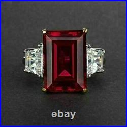 3.50Ct Emerald Cut Red Garnet & Diamond Engagement Ring In 14K White Gold Finish