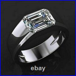 3.73Ct- GRA- Real Emerald Moissanite Men's Engagement Ring 14k White Gold Plated