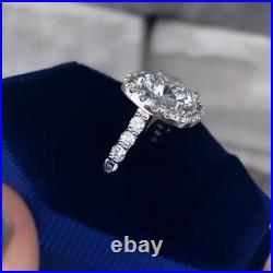 3.89 TCW Round Cut Moissanite Halo Engagement Ring In 14k White Gold Plated