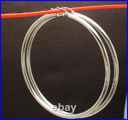 3 All Shiny Large Huge Round Hoop Earrings REAL 14K White Gold 3mm X 75mm