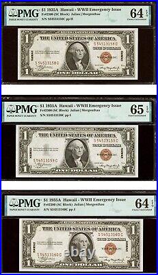 3 Consecutive 1935A Hawaii WWII Emergency Silver Certificate All PMG Graded EPQ