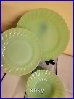3 Fire King Jadeite Swirl Shell Dinner Plate, Salad Plate, Cereal Bowl Anchor Ho