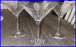 3 Tiffin Franciscan Glass Etched Dancing Girl withScarf Martini Clear Glass Rare