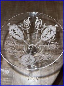 3 Tiffin Franciscan Glass Etched Dancing Girl withScarf Martini Clear Glass Rare