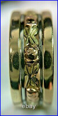 3 color Jabel wedding ring, 14K, 8.5mm wide, sz 9.75, rose pattern