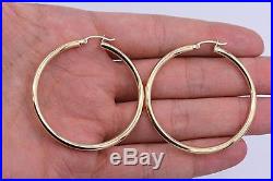 3mm X 45mm 1 3/4 Large Plain All Shiny Hoop Earrings REAL 14K Yellow Gold 3.7gr