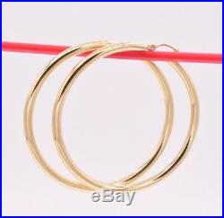 3mm X 50mm 2 Large Plain All Shiny Hoop Earrings REAL 10K Yellow Gold 3.5gr
