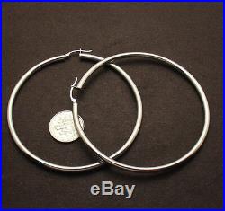 3mm X 70mm 2 3/4 All Shiny Large Huge Round Hoop Earrings REAL 14K White Gold