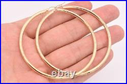 3mm X 70mm 2 3/4 Large Plain All Shiny Hoop Earrings REAL 10K Yellow Gold 4.9gr