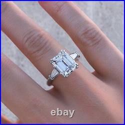 4Ct Emerald Cut Simulated Diamond Baguette Accents Ring 14K White Gold Plated