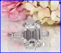 4Ct Emerald Cut Simulated Diamond Baguette Accents Ring 14K White Gold Plated