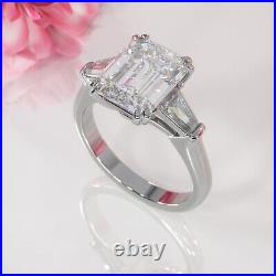 4Ct Emerald Cut Simulated Diamond Baguette Accents Ring 14K White Gold Plated