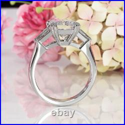 4Ct Emerald Cut Simulated Diamond Baguette Accents Ring 14K White Gold Plated