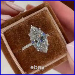 4Ct Marquise Moissanite Solitaire Engagement Ring 14K White Gold Plated Silver