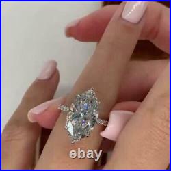 4Ct Marquise Moissanite Solitaire Engagement Ring 14K White Gold Plated Silver