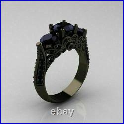 4Ct Round Cut Black Diamond Solitaire Woman' Engagement Ring 14k Black Gold Over