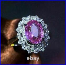 4.00Carat Oval Cut Pink Sapphire & Diamond Engagement Ring 14K White Gold Finish