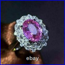 4.00Carat Oval Cut Pink Sapphire & Diamond Engagement Ring 14K White Gold Finish