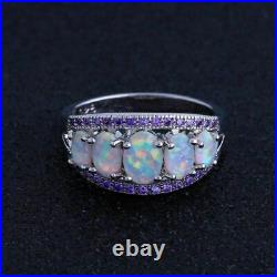 4.00 Ct Oval Cut Opal Women Engagement Five Stone Ring In 14K White Gold Finish