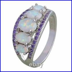 4.00 Ct Oval Cut Opal Women Engagement Five Stone Ring In 14K White Gold Finish