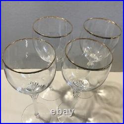 4 Lenox Monroe Water Goblets Crystal Glass Gold Trim 8 1/2 Marked