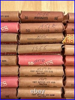 5000 Lincoln Wheat Cents Pennies 1934-1958 $50 All Rolled With Dates 1c