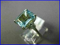 5Ct Emerald Cut Solitaire Aquamarine Vintage Engagement Ring 14K White Gold Over
