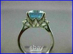 5Ct Emerald Cut Solitaire Aquamarine Vintage Engagement Ring 14K White Gold Over