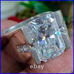 6.96 TCW Radiant Cut Moissanite Men's Engagement Ring In 14K White Gold Plated