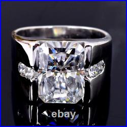 6.96 TCW Radiant Cut Moissanite Men's Engagement Ring In 14K White Gold Plated