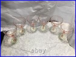 6 Weston Diamond Optic Green Pink Watermelon Glass Champagne Tall Sherbet 5 1/4