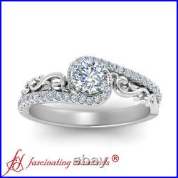 75 Carat Round Cut Diamond Filigree Bypass Halo Engagement Ring In White Gold