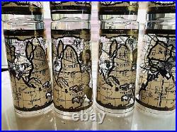 8 Cera World Map Highball Beer Glass 22K Gold Barware Mid Century Regency Mode