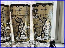 8 Cera World Map Highball Beer Glass 22K Gold Barware Mid Century Regency Mode